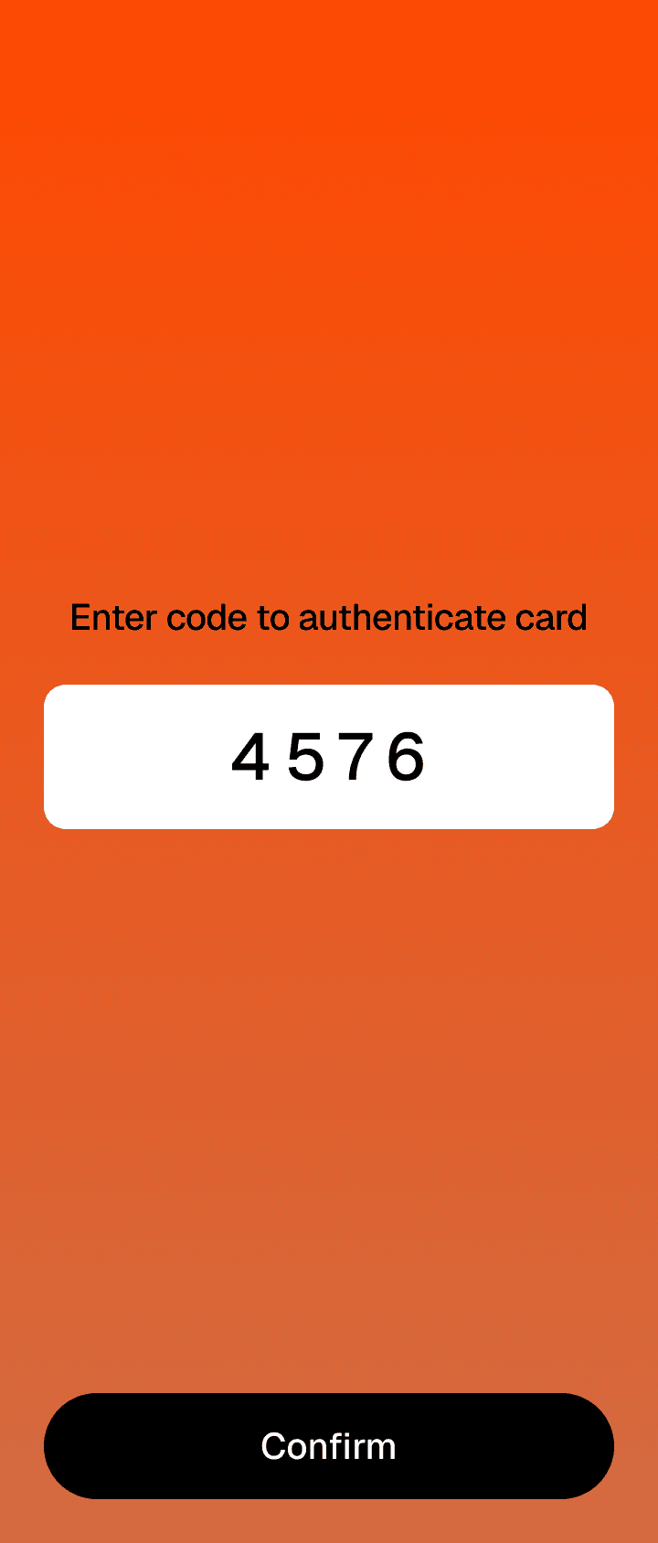 Walt verification screen showing a one-time code entered to authenticate the card